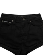 Dolce & Gabbana Black Cotton Mid Rise Denim Hot Pants Shorts