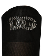 Dolce & Gabbana Black DG Logo Rhinestones Stretch Thigh High Socks