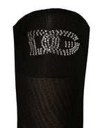 Dolce & Gabbana Black DG Logo Rhinestones Stretch Thigh High Socks