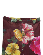 Dolce & Gabbana Maroon Floral Print Tights Sheer Stockings Socks
