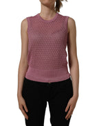 Dolce & Gabbana Pink Sheer Mesh Crew Neck Sleeveless Tank Top