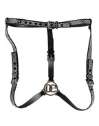 Dolce & Gabbana Black Leather Rhinestones Embellished Men Suspender