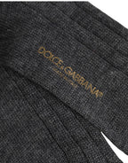 Dolce & Gabbana Gray Wool Blend Over The Calf Accessory Socks