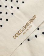 Dolce & Gabbana Off White Cotton Polka Dot Mid Calf Accessory Socks