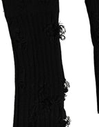 Dolce & Gabbana Black Cotton Distressed Mid Calf Accessory Socks