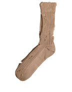 Dolce & Gabbana Beige Cotton Distressed Mid Calf Accessory Socks