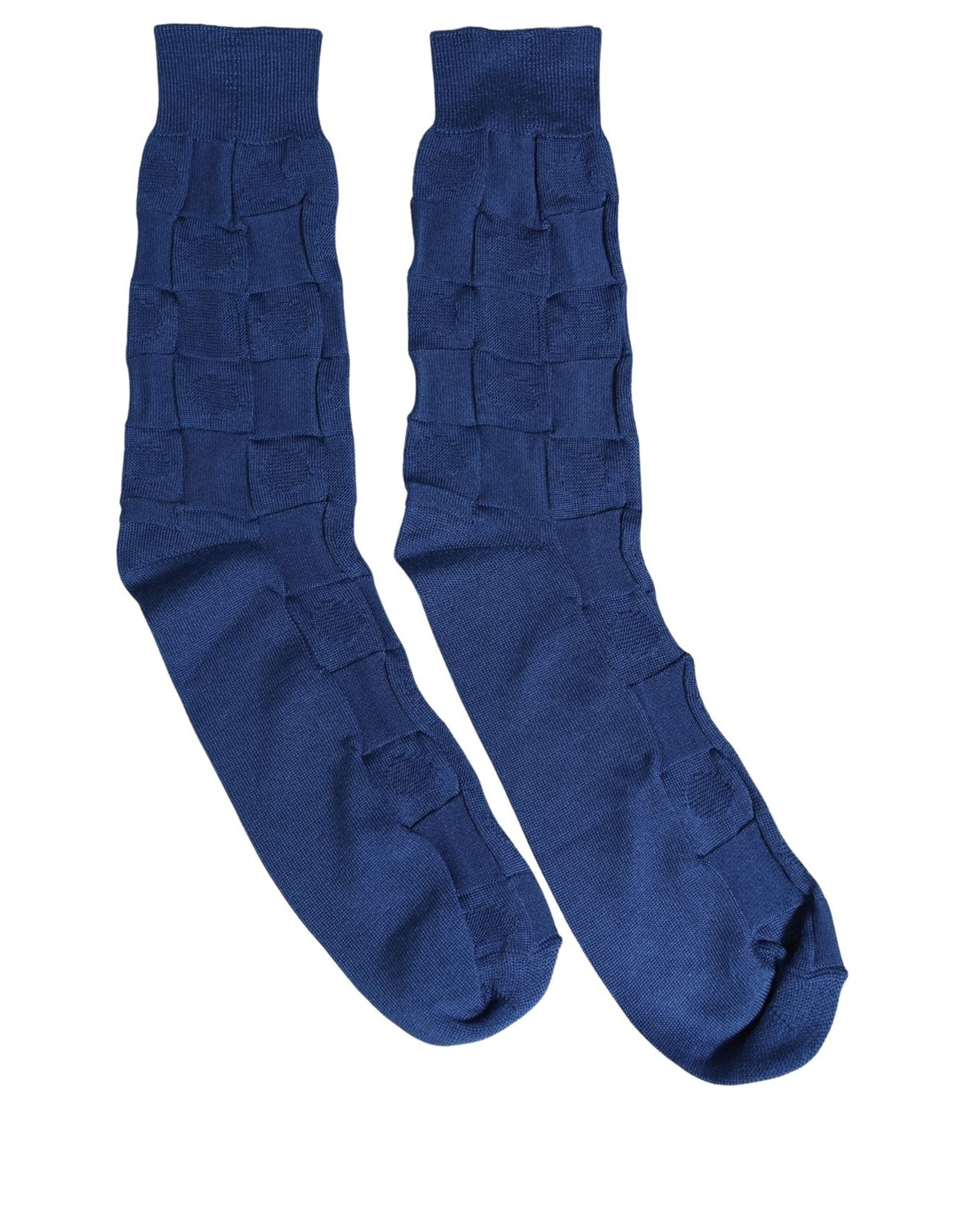 Dolce & Gabbana Royal Blue Checkered Silk Mid Calf Accessory Socks