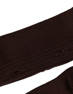 Dolce & Gabbana Dark Brown Cotton Distressed Mid Calf Accessory Socks