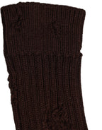 Dolce & Gabbana Dark Brown Cotton Distressed Mid Calf Accessory Socks