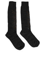 Dolce & Gabbana Dark Gray Sequined Wool Knee High Accessory Socks