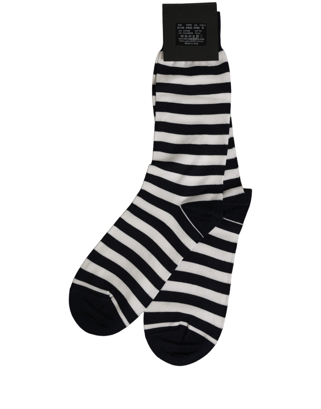 Dolce & Gabbana Black White Stripes Cotton Mid Calf Accessory Socks