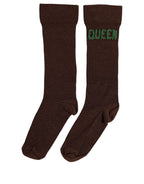 Dolce & Gabbana Brown Embroidered Cotton Mid Calf Accessory Socks