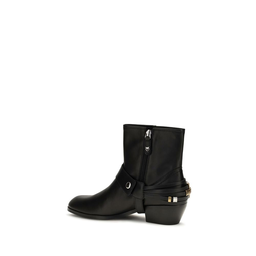 PINKO Black Calf Leather Bos Taurus Ankle Boots