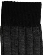 Dolce & Gabbana Dark Gray Wool Logo Calf Long Ribbed Accessory Socks