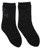 Dolce & Gabbana Black Floral Nylon Stretch Mid Calf Socks