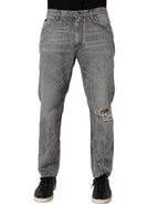 Dolce & Gabbana Grey Distressed Straight Leg Men Denim Jeans