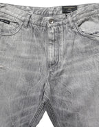 Dolce & Gabbana Grey Distressed Straight Leg Men Denim Jeans