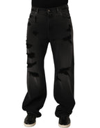 Dolce & Gabbana Dark Gray Distressed Oversize Men Denim Jeans