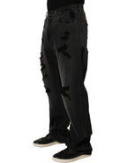 Dolce & Gabbana Dark Gray Distressed Oversize Men Denim Jeans