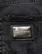 Dolce & Gabbana Dark Gray Cotton Ripped Men Denim Jeans