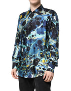 Dolce & Gabbana Blue Marble Print MARTINI Dress Formal Shirt