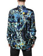 Dolce & Gabbana Blue Marble Print MARTINI Dress Formal Shirt