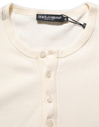 Dolce & Gabbana Off White Cotton Henley Long Sleeves T-shirt