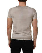 Dolce & Gabbana Light Gray Graphic Print Distressed T-shirt