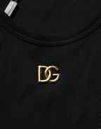 Dolce & Gabbana Black DG Logo Cotton Ribbed Tank Top T-shirt