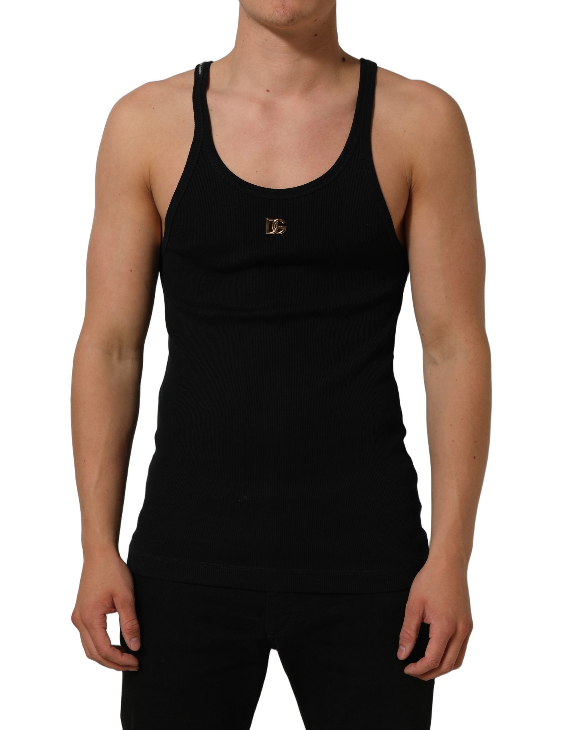 Dolce & Gabbana Black DG Logo Cotton Ribbed Tank Top T-shirt