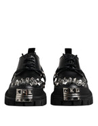 Dolce & Gabbana Black Studded Leather Hi-Trekking Derby Men Shoes