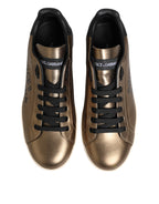 Dolce & Gabbana Gold Portofino Calf Leather Sneakers Shoes