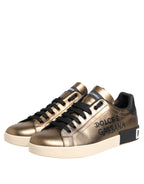 Dolce & Gabbana Gold Portofino Calf Leather Sneakers Shoes