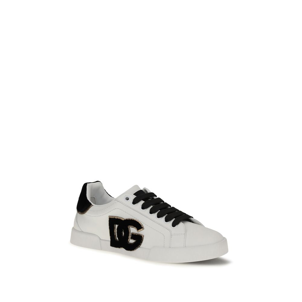 Dolce & Gabbana White Calf Leather Bos Taurus Low Top Sneakers