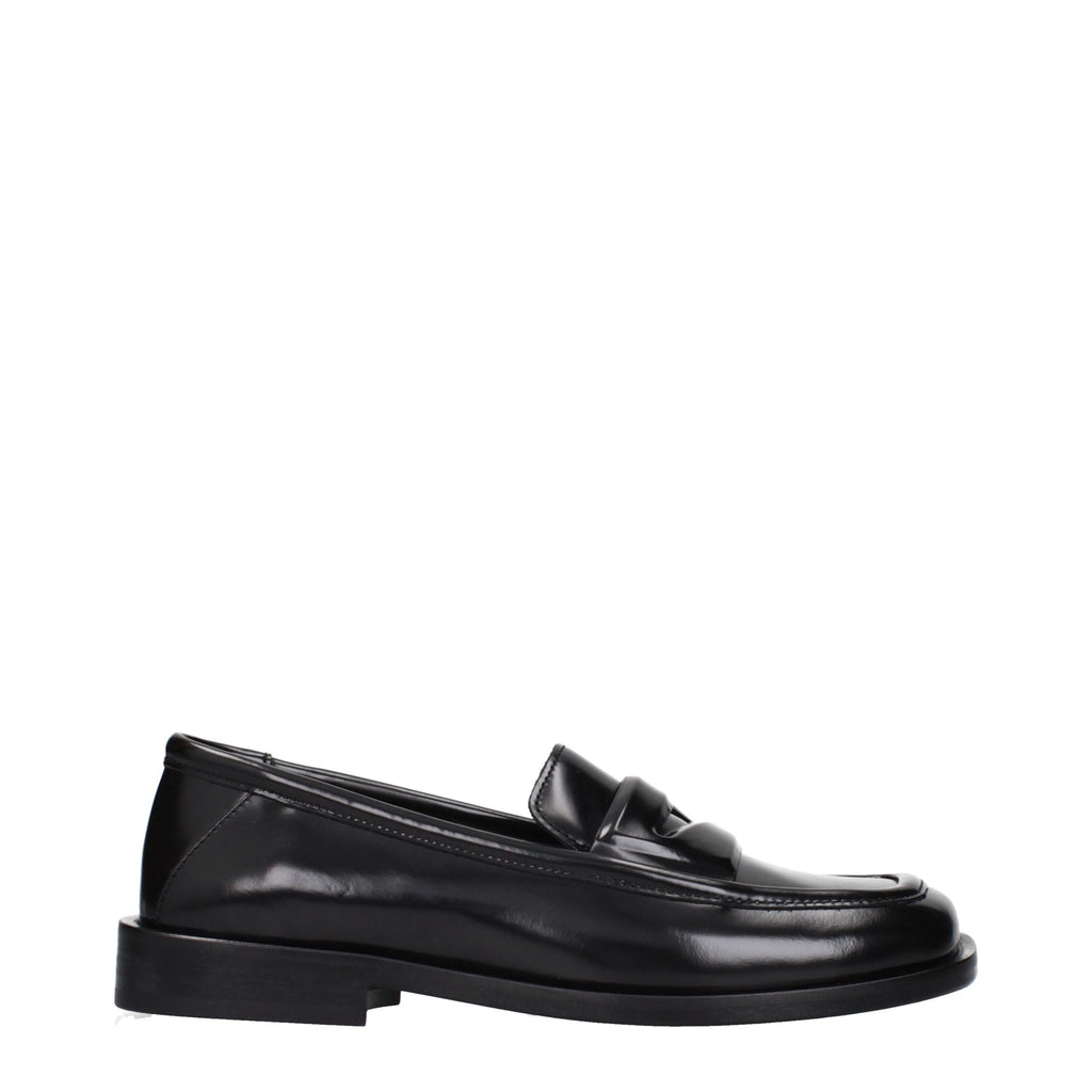 The Attico Black Leather Slip-On Loafers