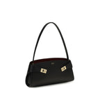 Ferragamo Black Calf Leather Bos Taurus Shoulder Bag