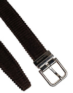 Dolce & Gabbana Men Brown Velvet Ridged Silver Buckle Belt