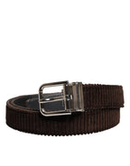 Dolce & Gabbana Men Brown Velvet Ridged Silver Buckle Belt