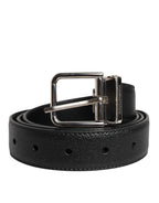 Dolce & Gabbana Black Calf Leather Classic Silver Buckle Belt