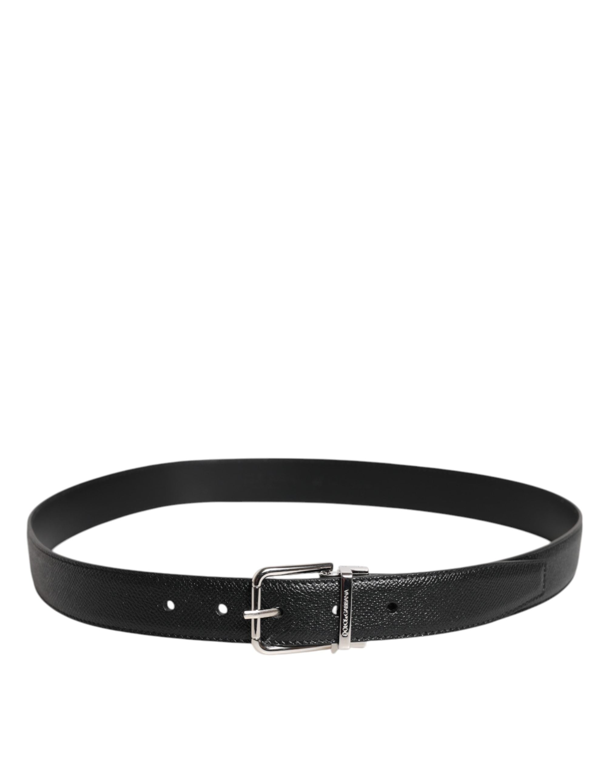 Dolce & Gabbana Black Calf Leather Classic Silver Buckle Belt