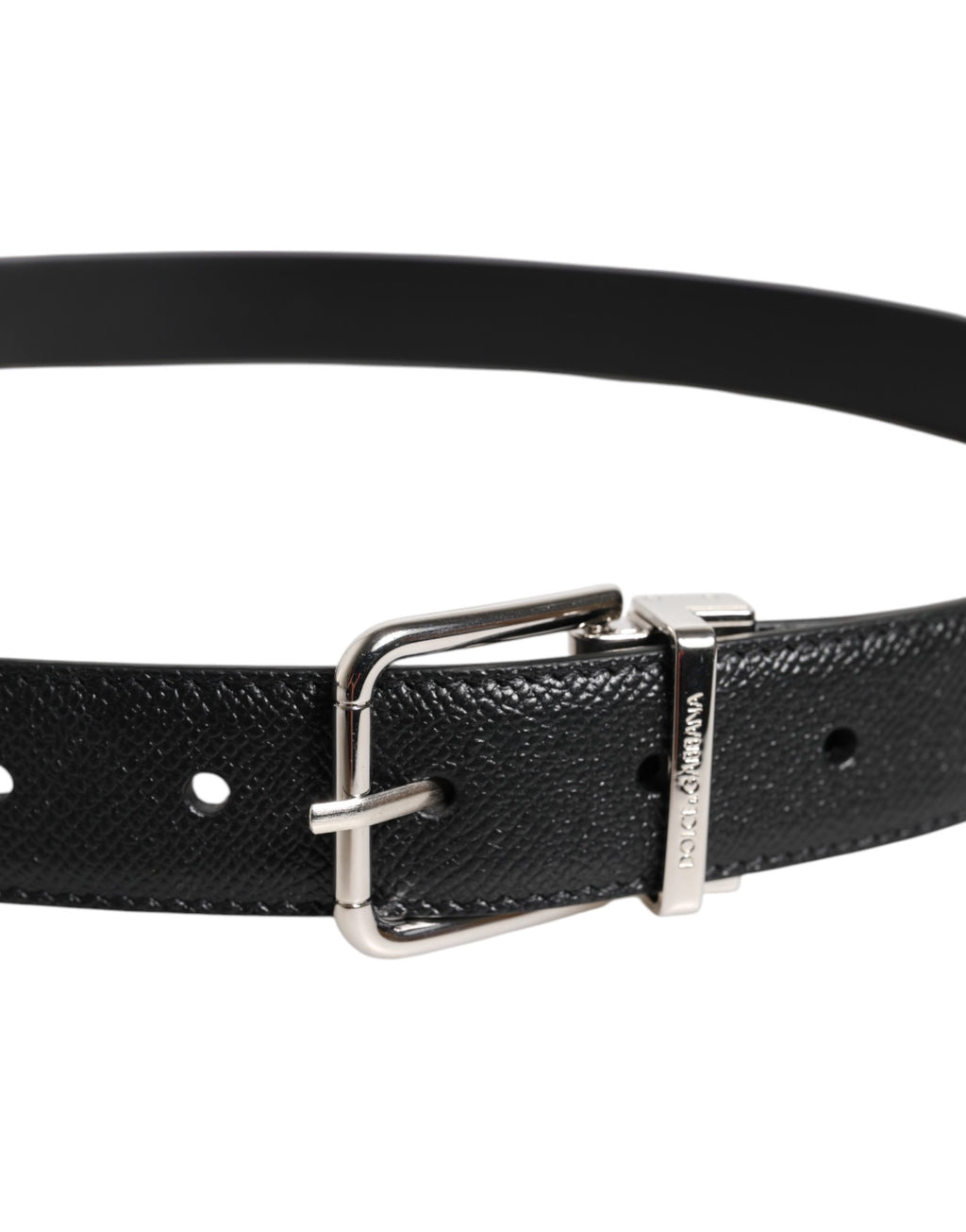 Dolce & Gabbana Black Calf Leather Classic Silver Buckle Belt