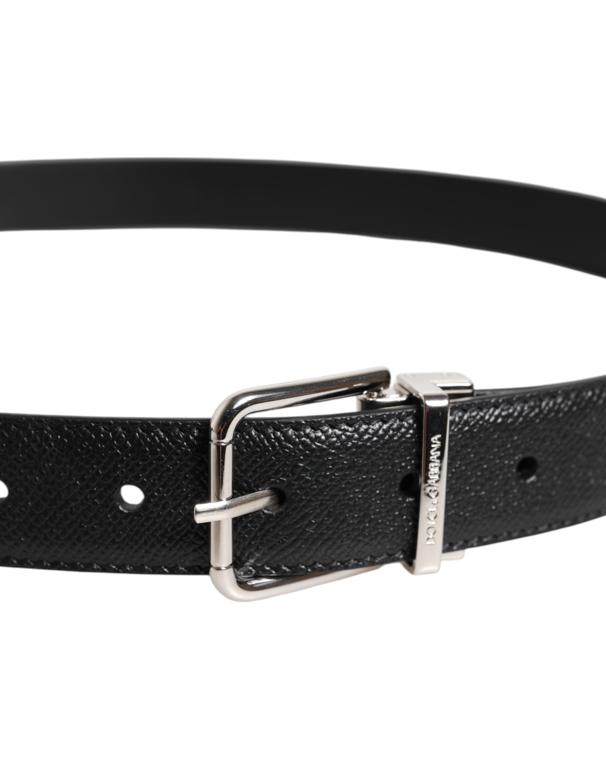 Dolce & Gabbana Black Calf Leather Classic Silver Buckle Belt