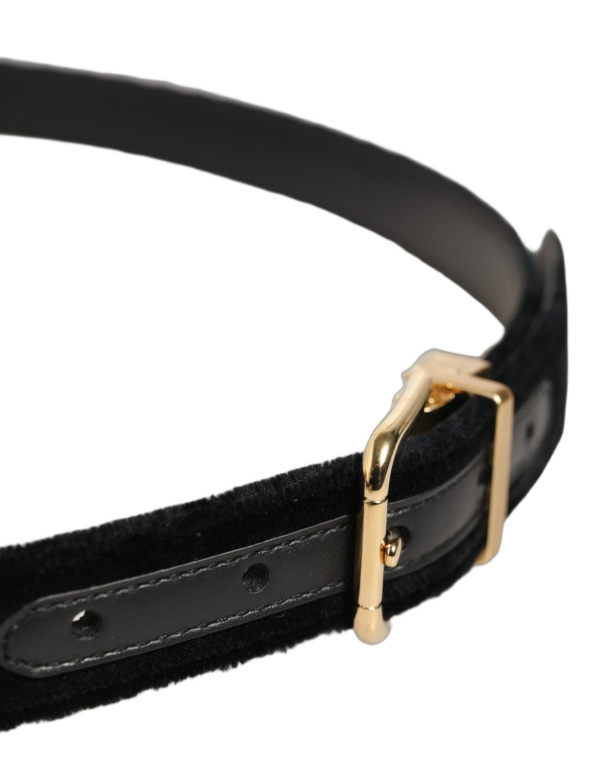 Dolce & Gabbana Men Black Velvet Gold Tone Metal Buckle Belt