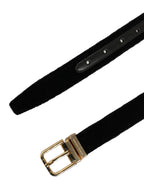 Dolce & Gabbana Men Black Velvet Gold Tone Metal Buckle Belt