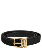 Dolce & Gabbana Black Canvas Leather Gold Metal Buckle Belt