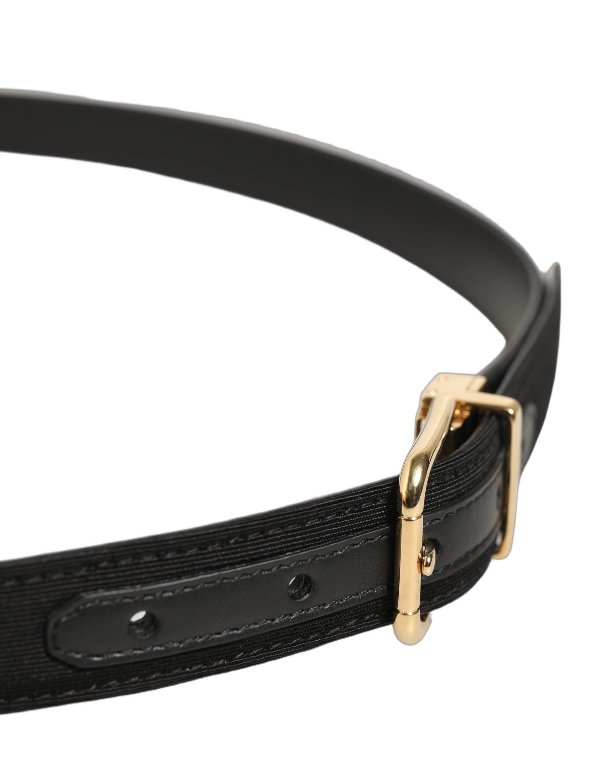 Dolce & Gabbana Black Canvas Leather Gold Metal Buckle Belt