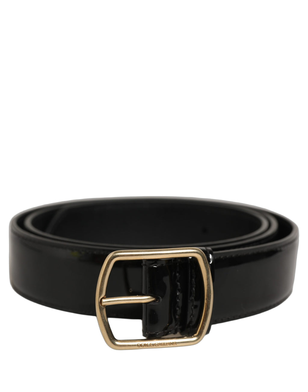 Dolce & Gabbana Black Patent Leather Gold Metal Buckle Belt