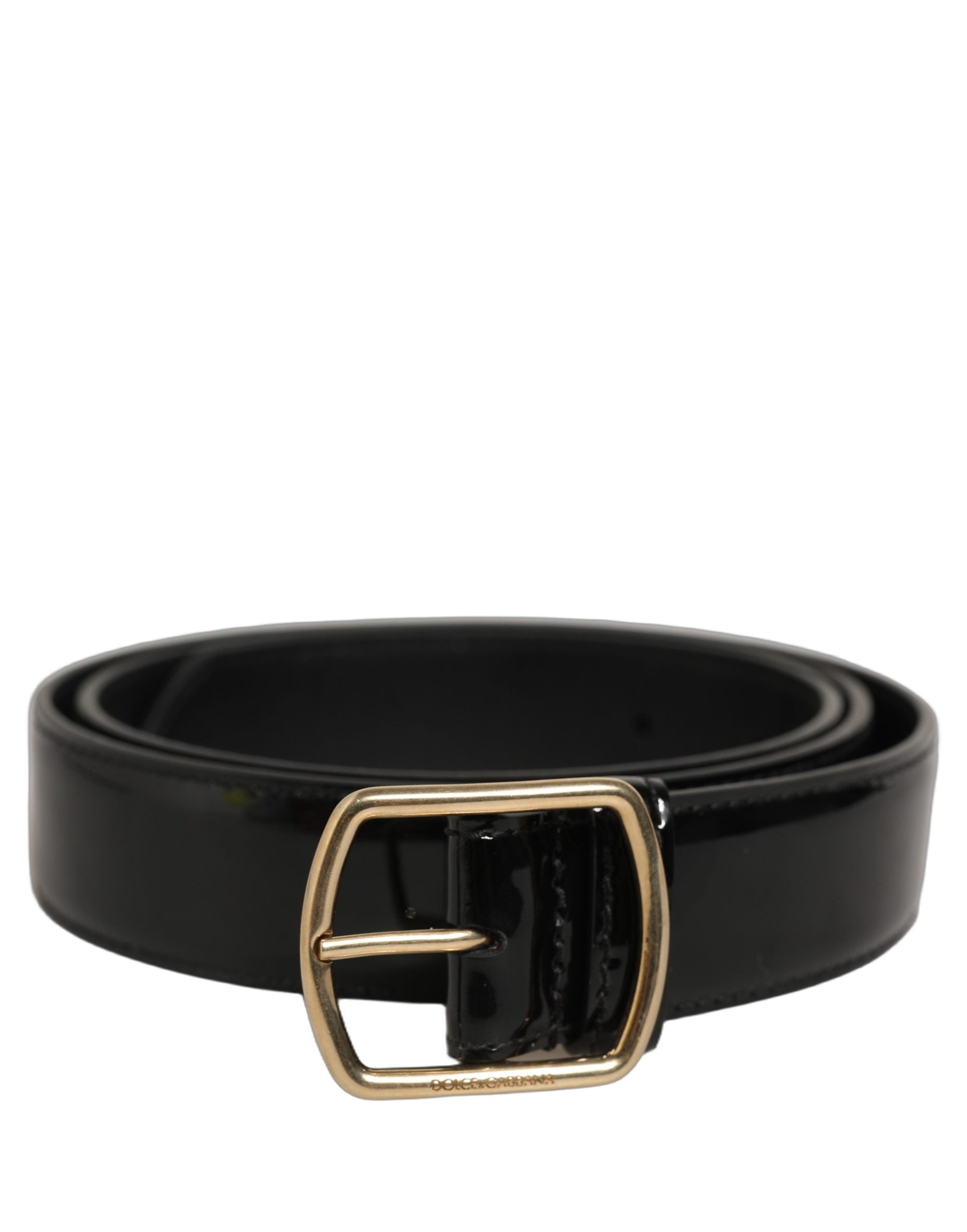 Dolce & Gabbana Black Patent Leather Gold Metal Buckle Belt