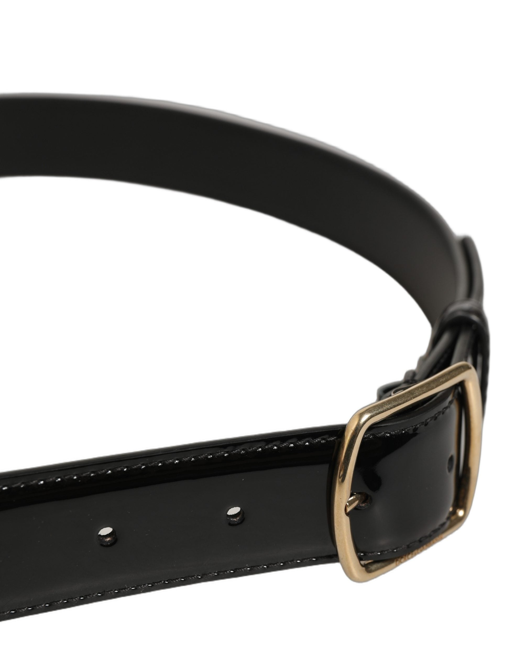 Dolce & Gabbana Black Patent Leather Gold Metal Buckle Belt