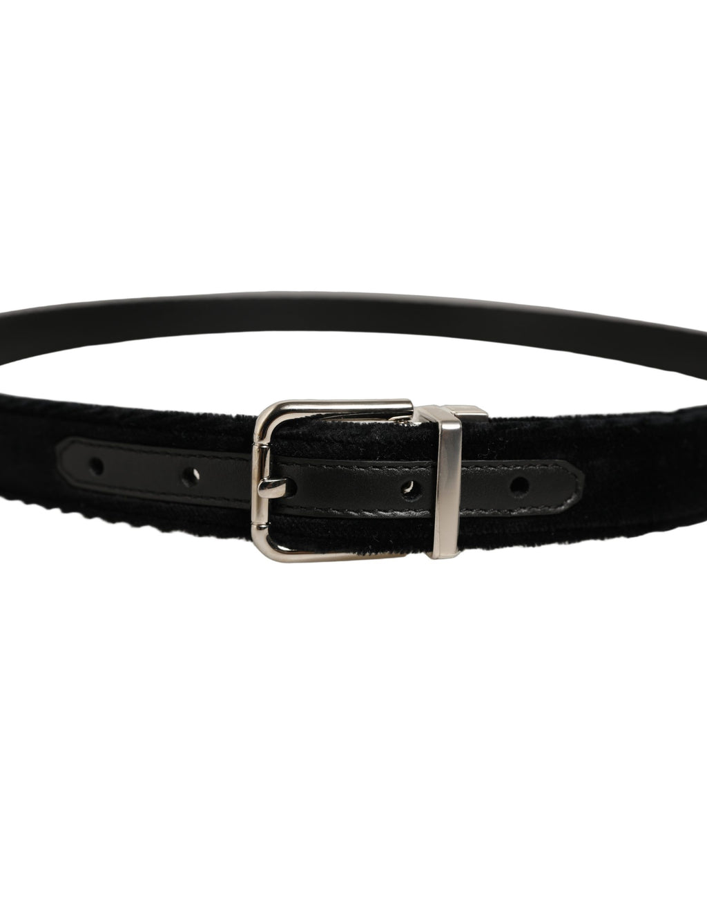 Dolce & Gabbana Black Velvet Silver Tone Metal Buckle Belt